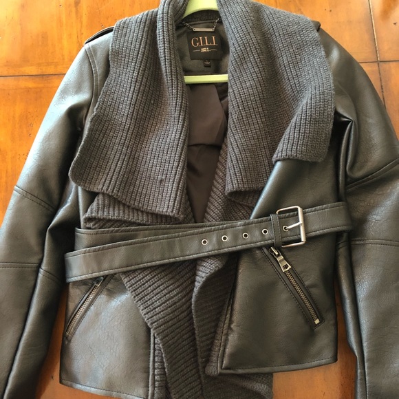 G.I.L.I black leather jacket size6 with belt - Picture 3 of 8